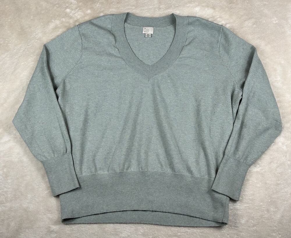 A New Day Womens Pullover VNeck Sweater Size XL Blue Green Long Sleeve